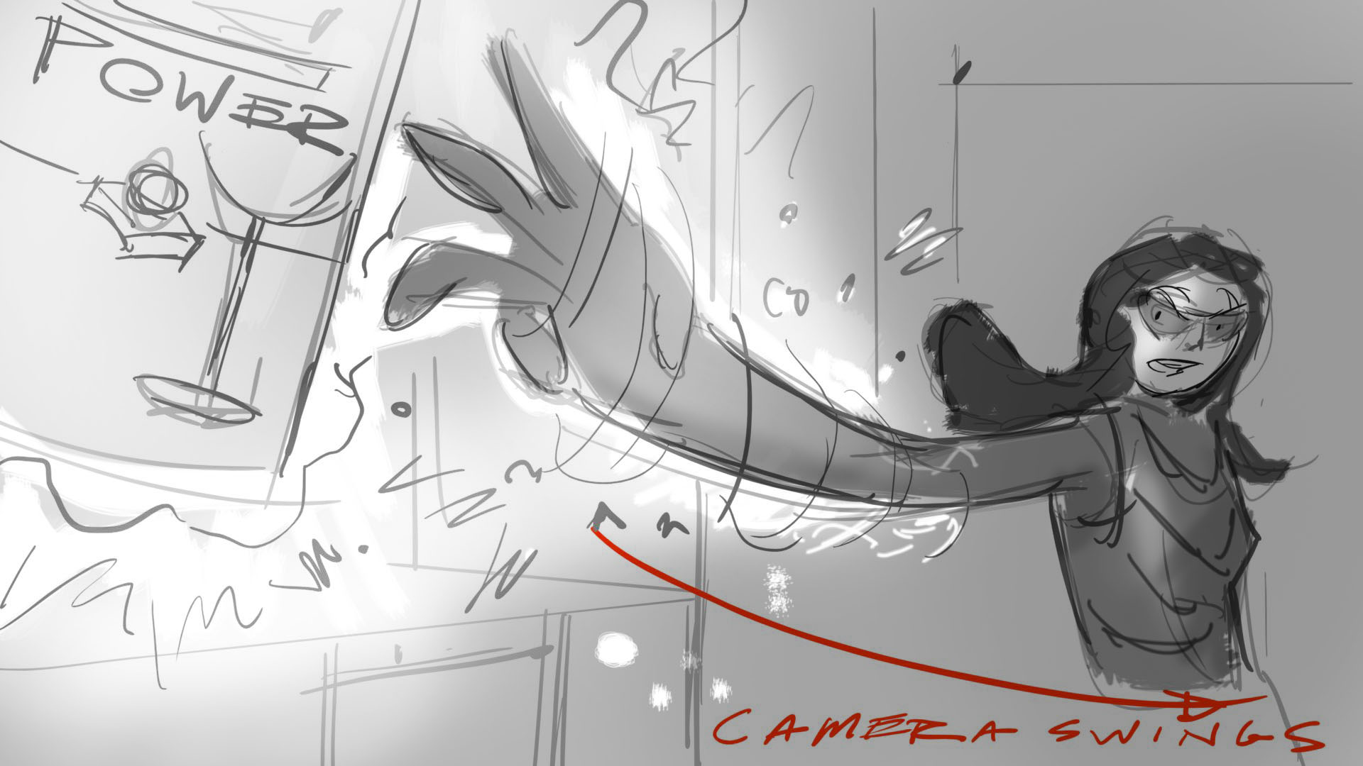 MaMa/Bosch action storyboard with camera swing notation