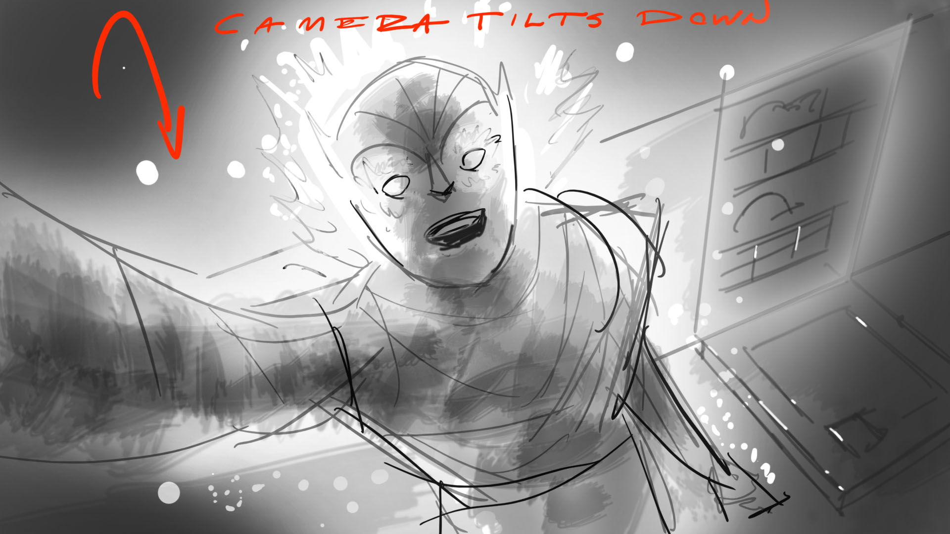 MaMa/Bosch action storyboard with camera tilt notation