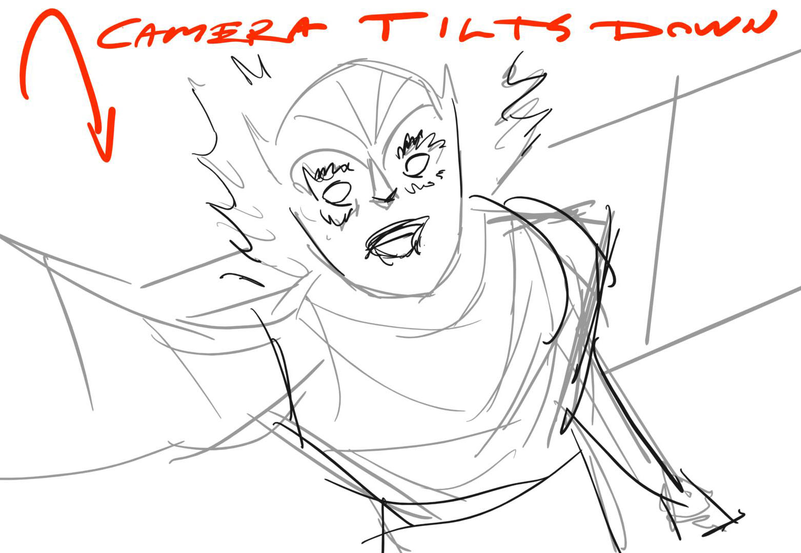 Rough storyboard drawing used to work out the shot